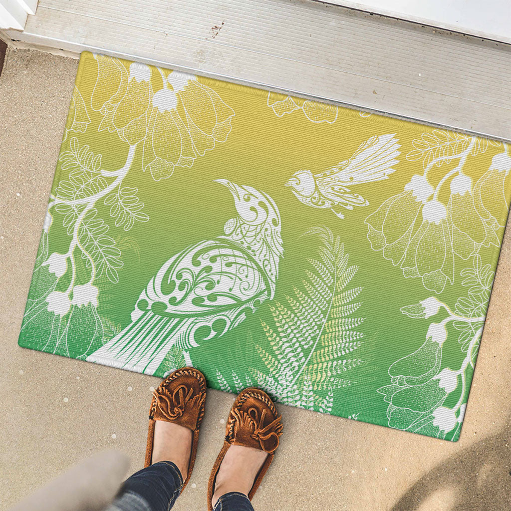 Aotearoa Maori Mahuru Tui With Pikawakawa Rubber Doormat Spring Time