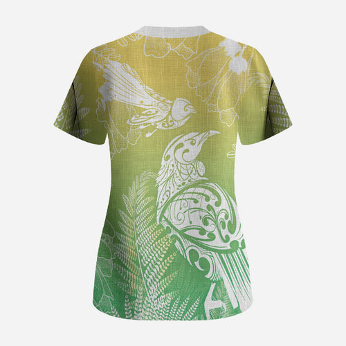 Aotearoa Maori Mahuru Tui With Pikawakawa Scrub Top Spring Time