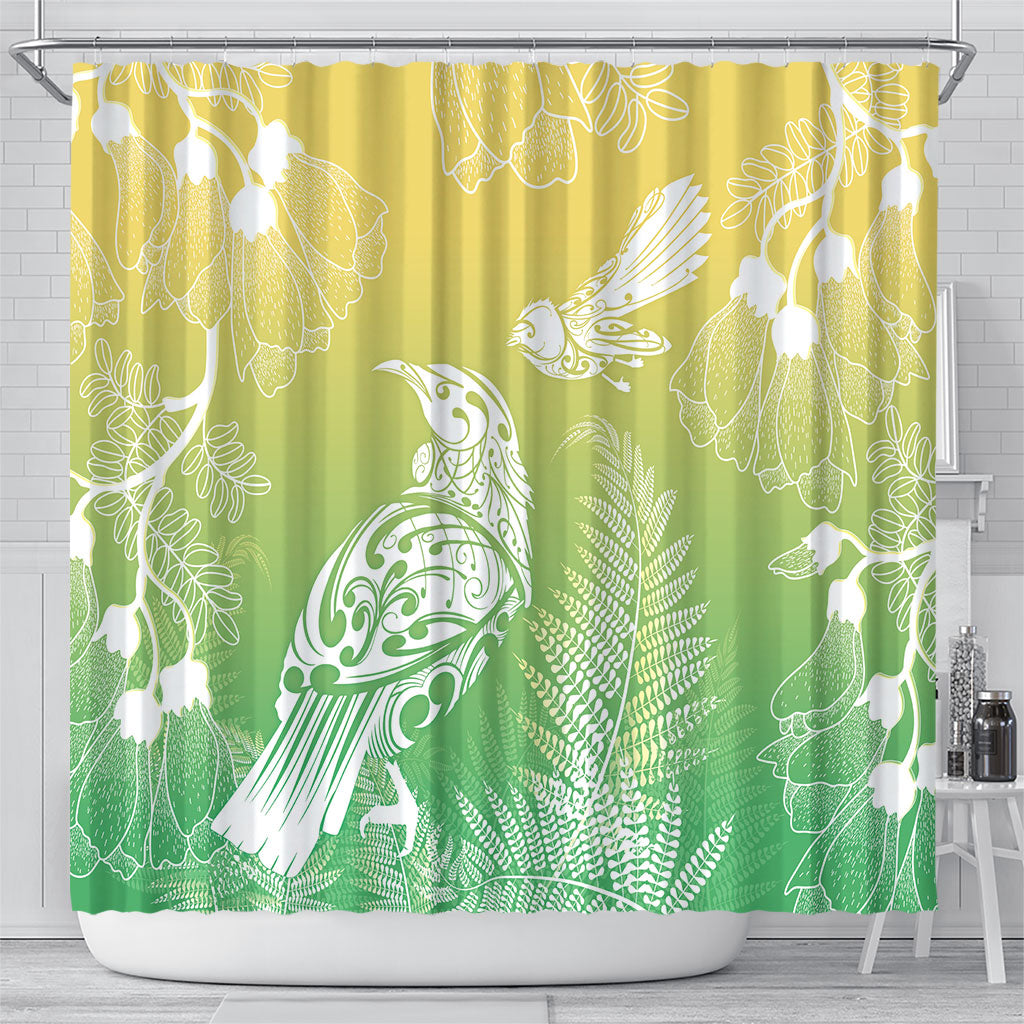 Aotearoa Maori Mahuru Tui With Pikawakawa Shower Curtain Spring Time