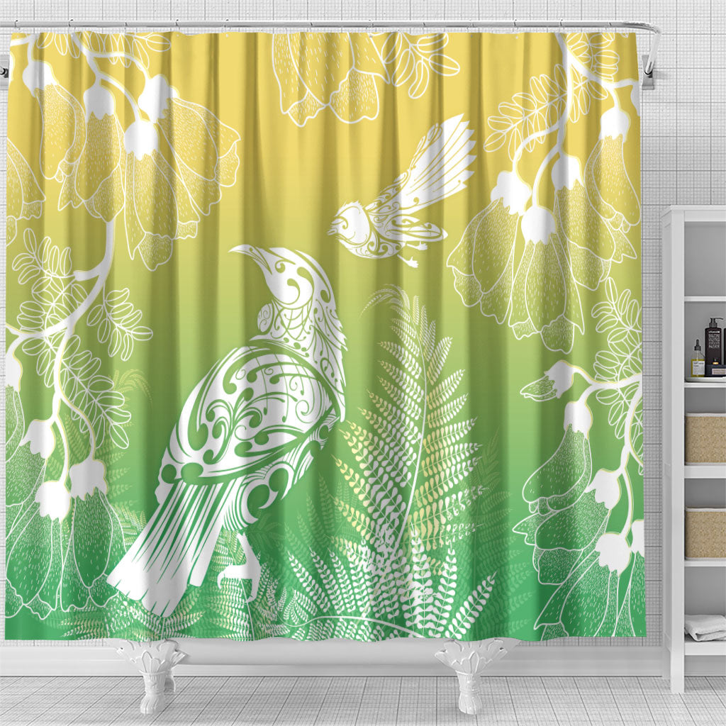 Aotearoa Maori Mahuru Tui With Pikawakawa Shower Curtain Spring Time