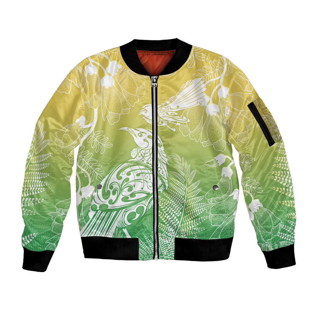 Aotearoa Maori Mahuru Tui With Pikawakawa Sleeve Zip Bomber Jacket Spring Time