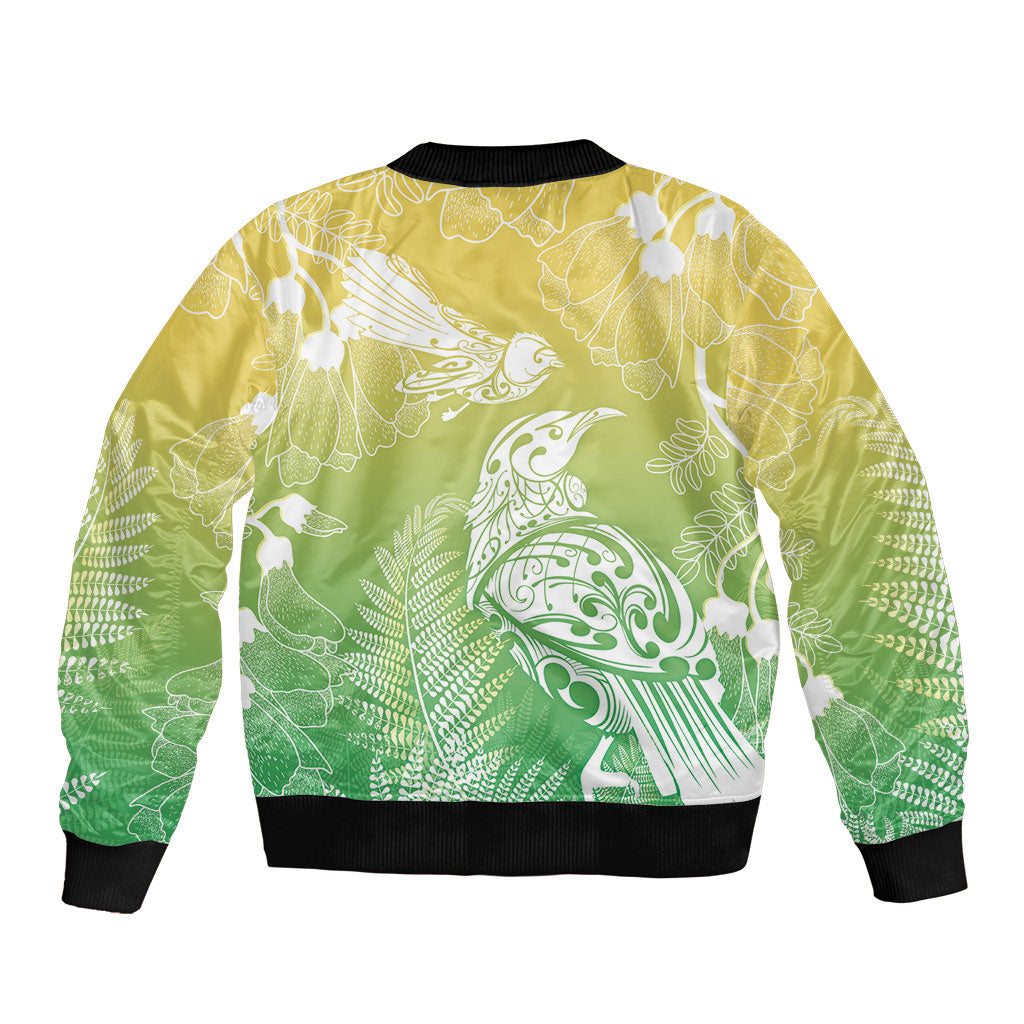 Aotearoa Maori Mahuru Tui With Pikawakawa Sleeve Zip Bomber Jacket Spring Time