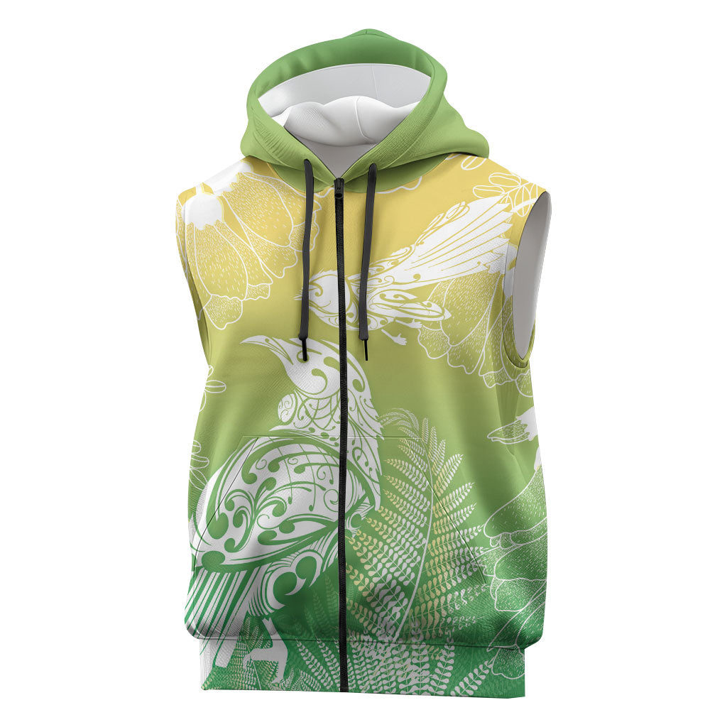 Aotearoa Maori Mahuru Tui With Pikawakawa Sleeveless Zip Hoodie Spring Time
