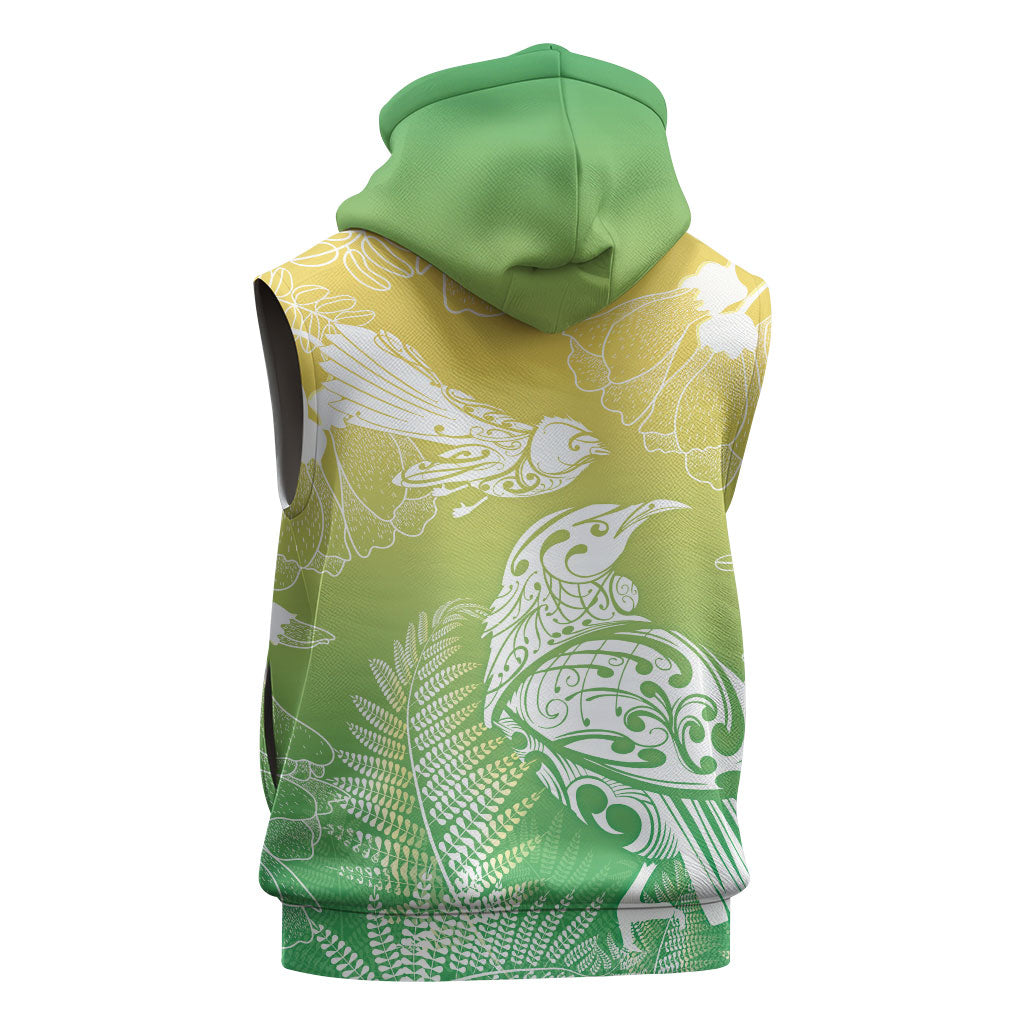 Aotearoa Maori Mahuru Tui With Pikawakawa Sleeveless Zip Hoodie Spring Time
