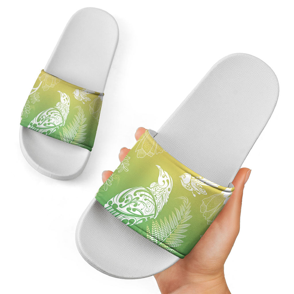 Aotearoa Maori Mahuru Tui With Pikawakawa Slide Sandals Spring Time