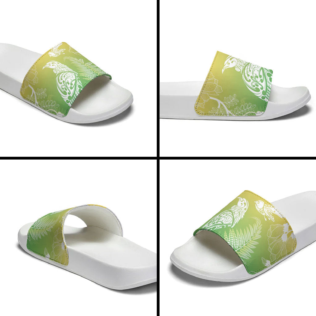 Aotearoa Maori Mahuru Tui With Pikawakawa Slide Sandals Spring Time