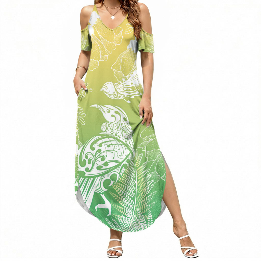 Aotearoa Maori Mahuru Tui With Pikawakawa Summer Maxi Dress Spring Time