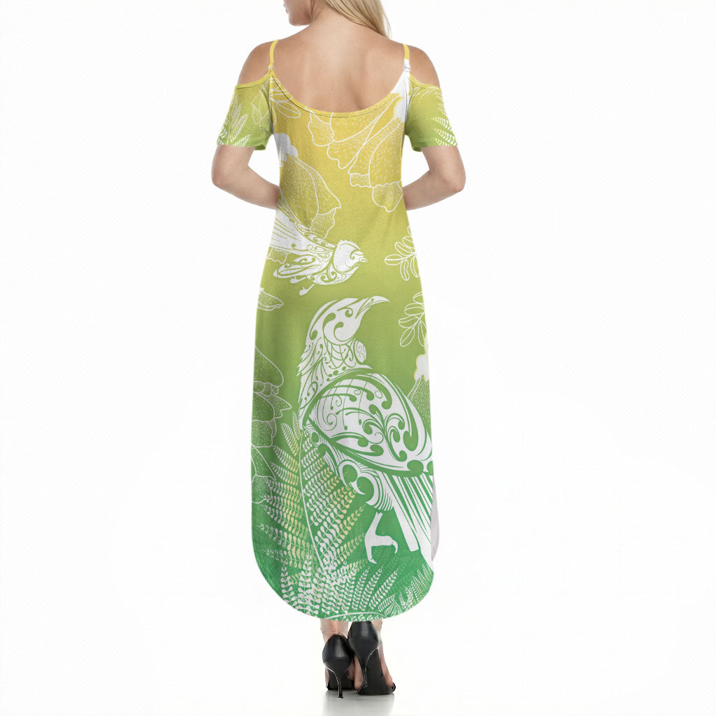 Aotearoa Maori Mahuru Tui With Pikawakawa Summer Maxi Dress Spring Time