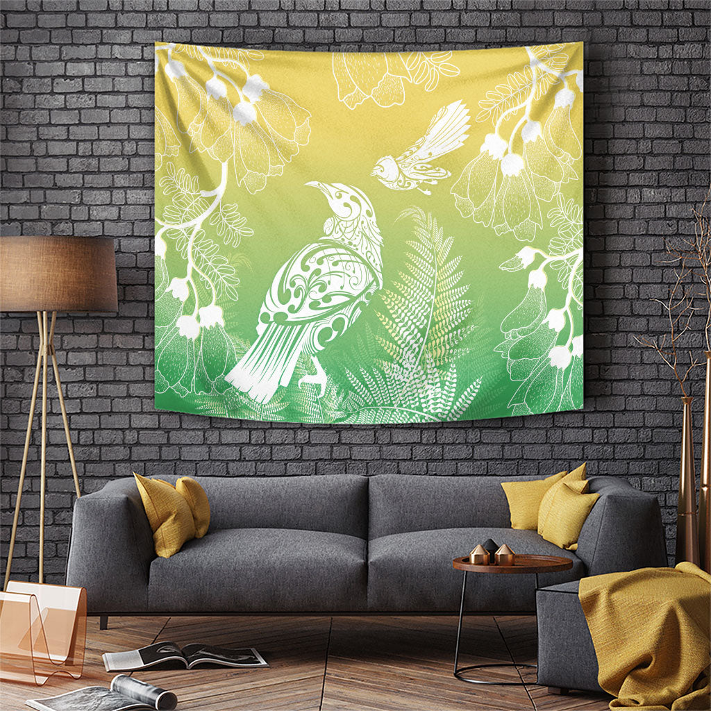 Aotearoa Maori Mahuru Tui With Pikawakawa Tapestry Spring Time