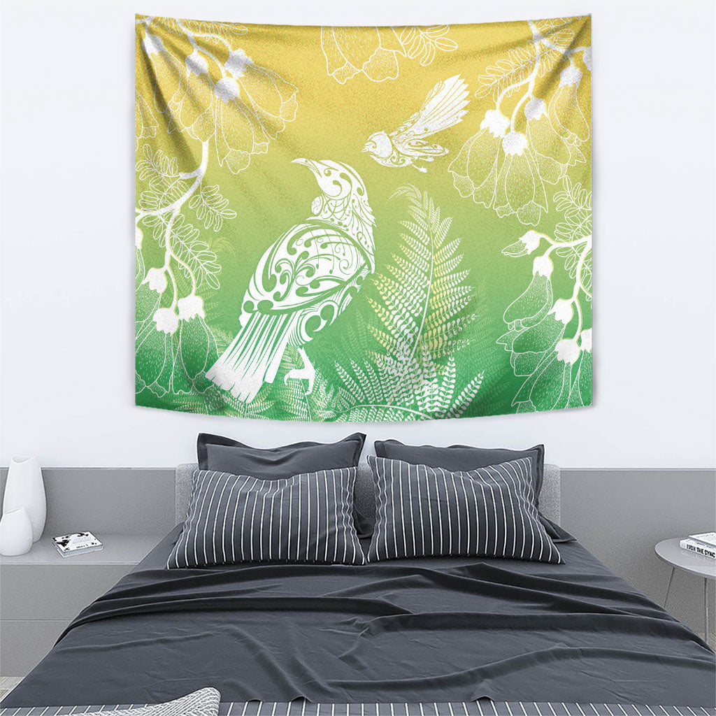 Aotearoa Maori Mahuru Tui With Pikawakawa Tapestry Spring Time