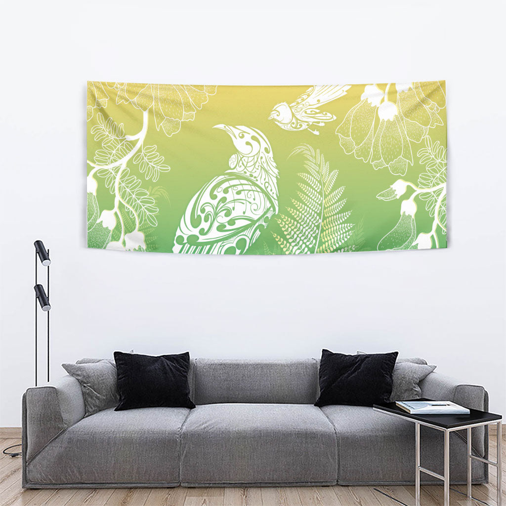Aotearoa Maori Mahuru Tui With Pikawakawa Tapestry Spring Time