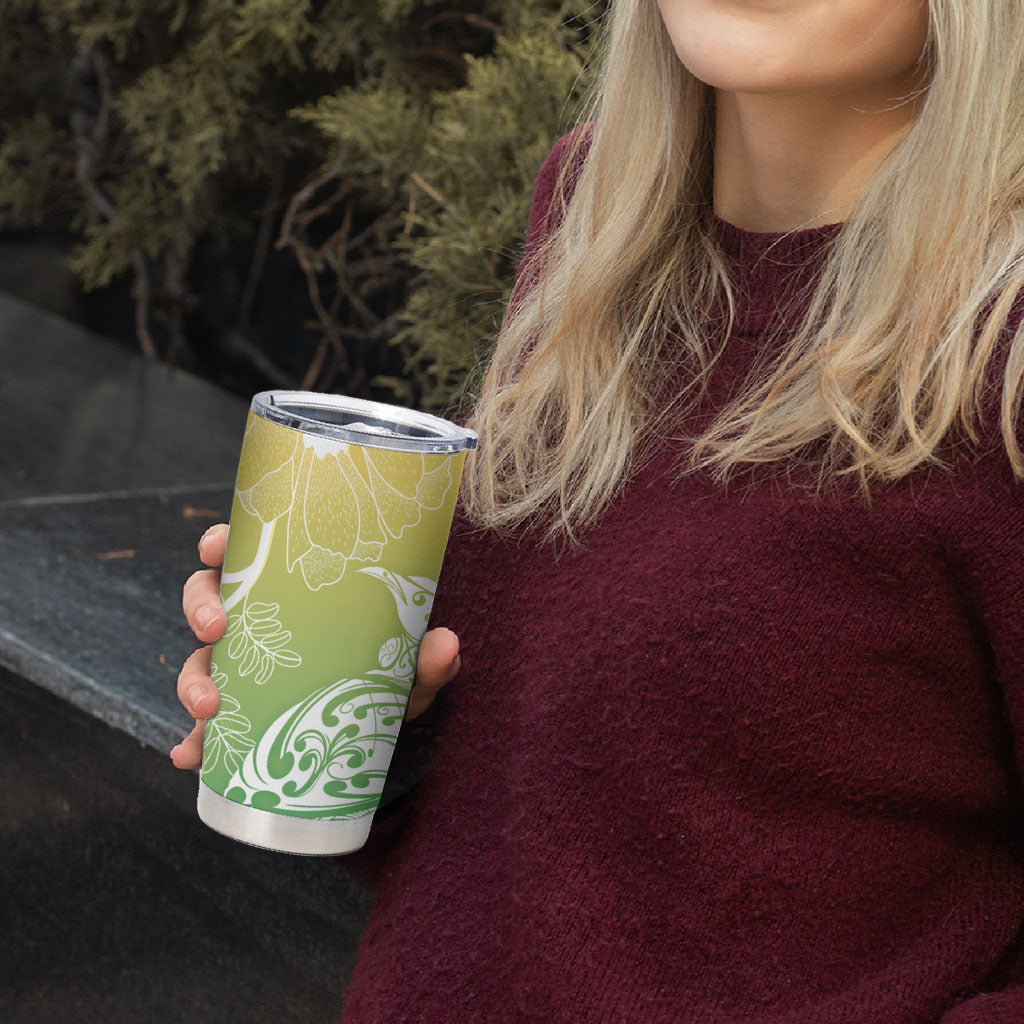 Aotearoa Maori Mahuru Tui With Pikawakawa Tumbler Cup Spring Time