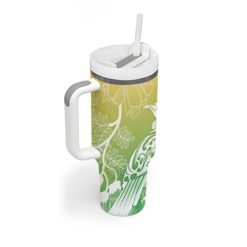 Aotearoa Maori Mahuru Tui With Pikawakawa Tumbler With Handle Spring Time