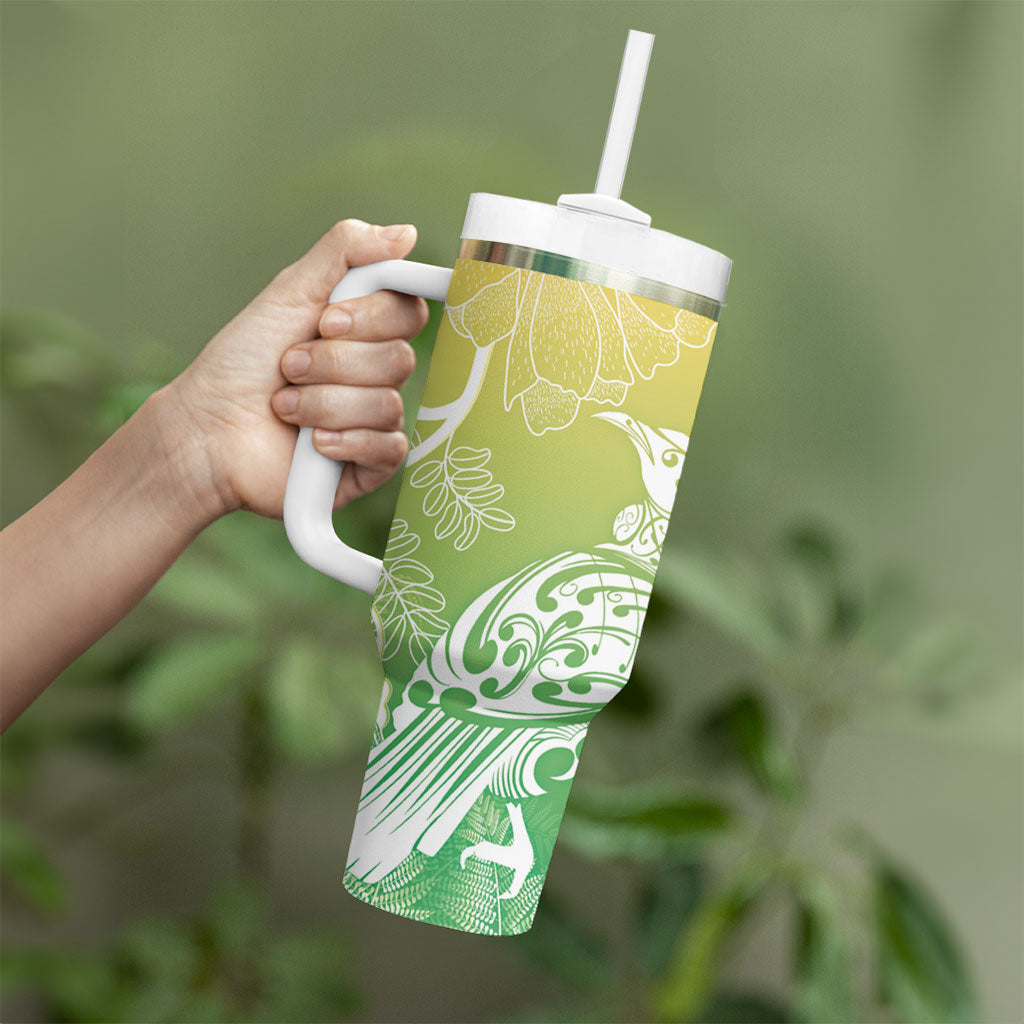 Aotearoa Maori Mahuru Tui With Pikawakawa Tumbler With Handle Spring Time