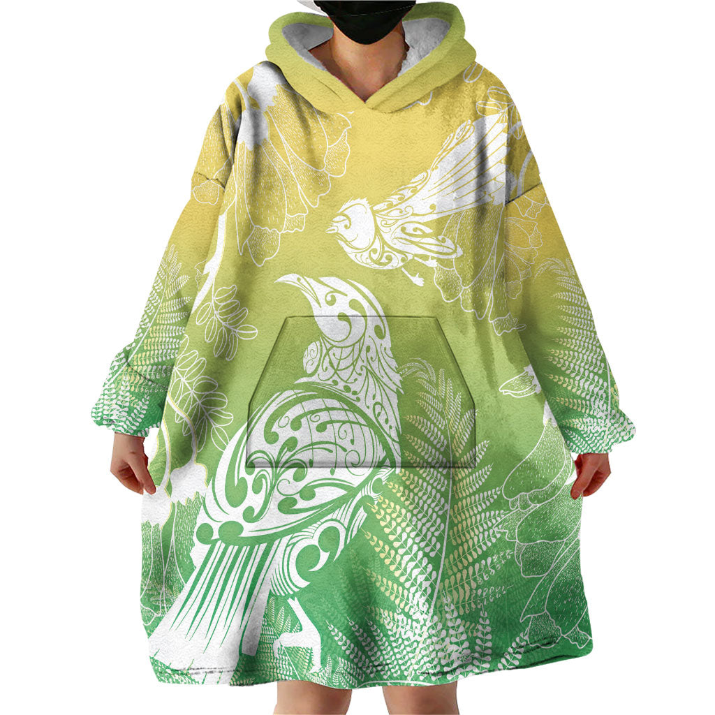 Aotearoa Maori Mahuru Tui With Pikawakawa Wearable Blanket Hoodie Spring Time