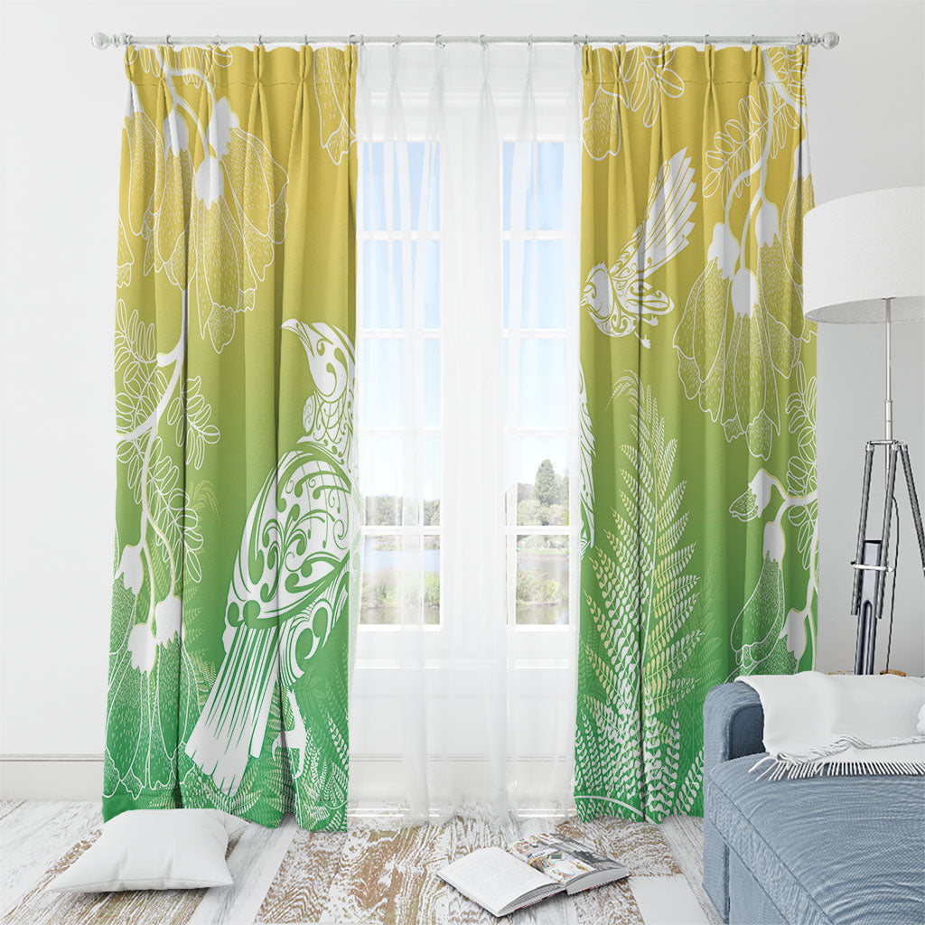 Aotearoa Maori Mahuru Tui With Pikawakawa Window Curtain Spring Time
