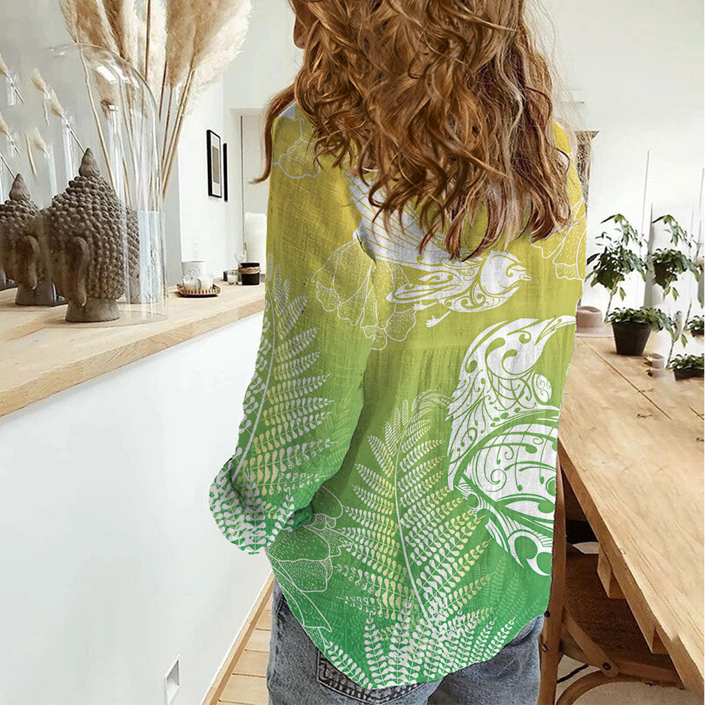 Aotearoa Maori Mahuru Tui With Pikawakawa Women Casual Shirt Spring Time