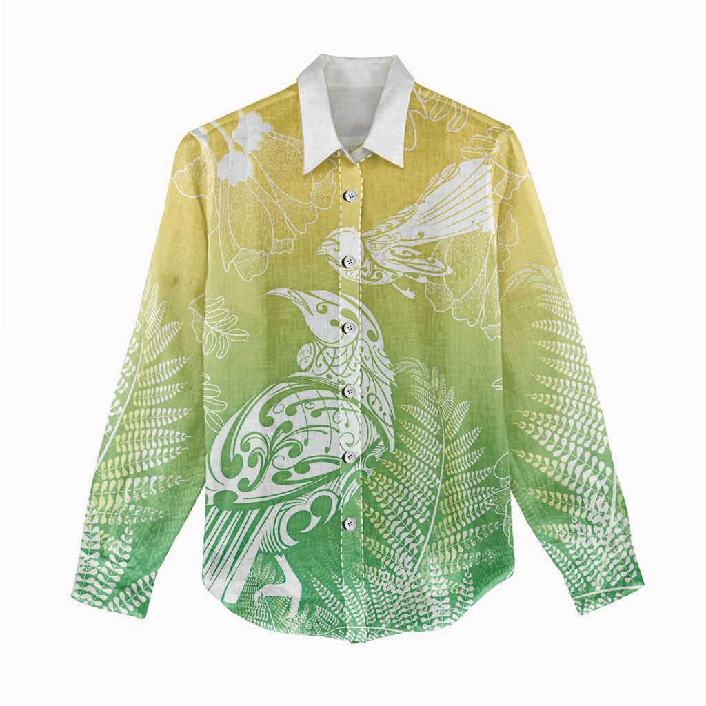 Aotearoa Maori Mahuru Tui With Pikawakawa Women Casual Shirt Spring Time
