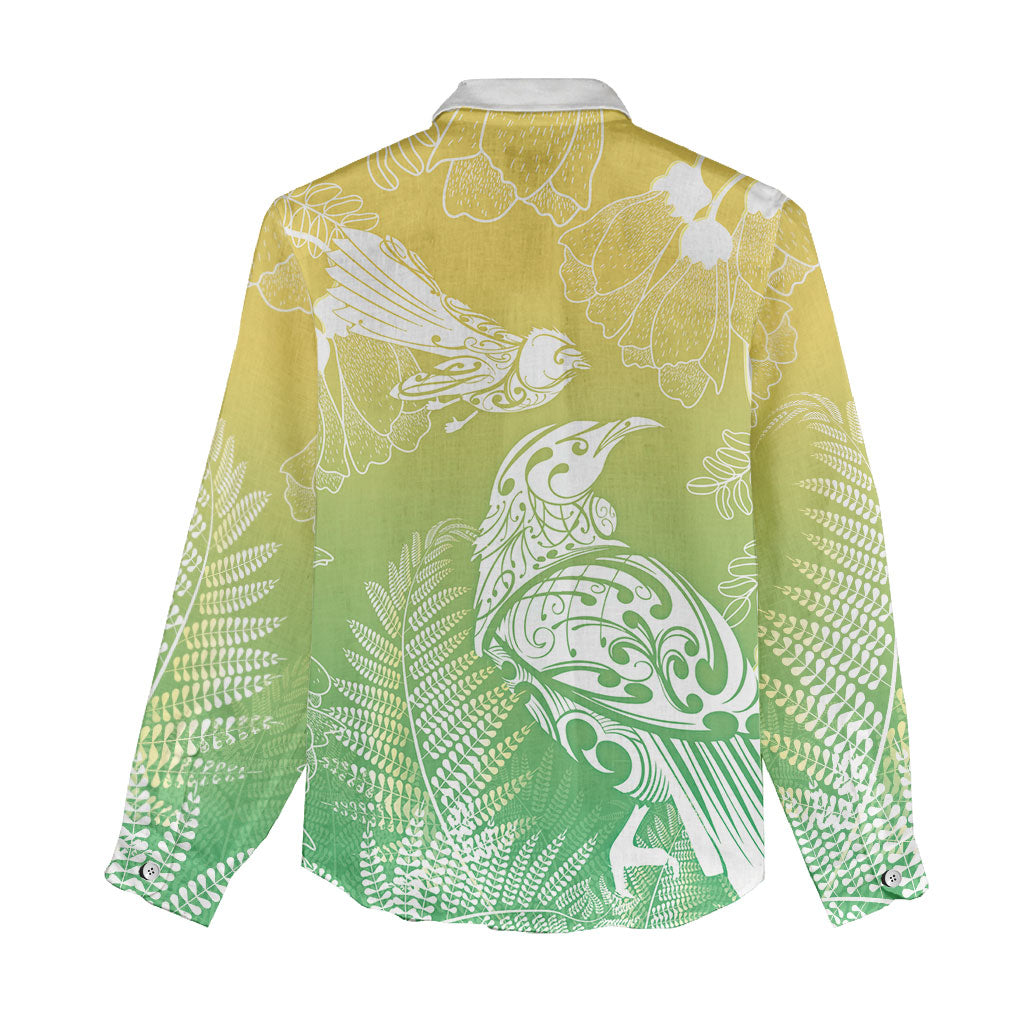 Aotearoa Maori Mahuru Tui With Pikawakawa Women Casual Shirt Spring Time