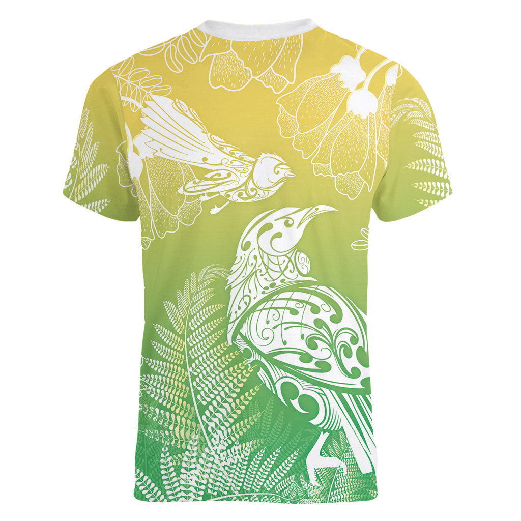 Aotearoa Maori Mahuru Tui With Pikawakawa Women V-Neck T-Shirt Spring Time