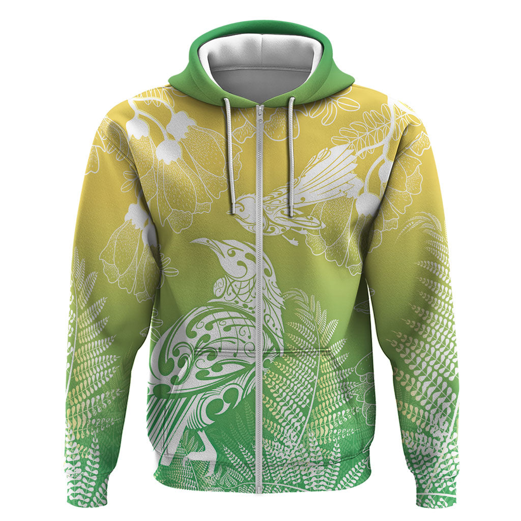 Aotearoa Maori Mahuru Tui With Pikawakawa Zip Hoodie Spring Time