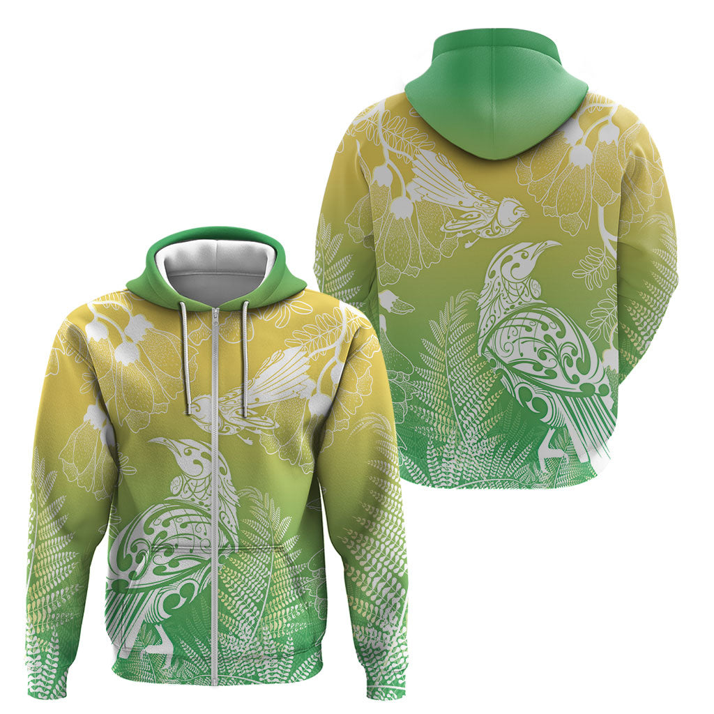 Aotearoa Maori Mahuru Tui With Pikawakawa Zip Hoodie Spring Time