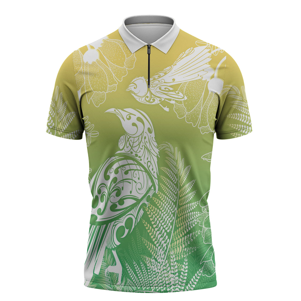 Aotearoa Maori Mahuru Tui With Pikawakawa Zipper Polo Shirt Spring Time