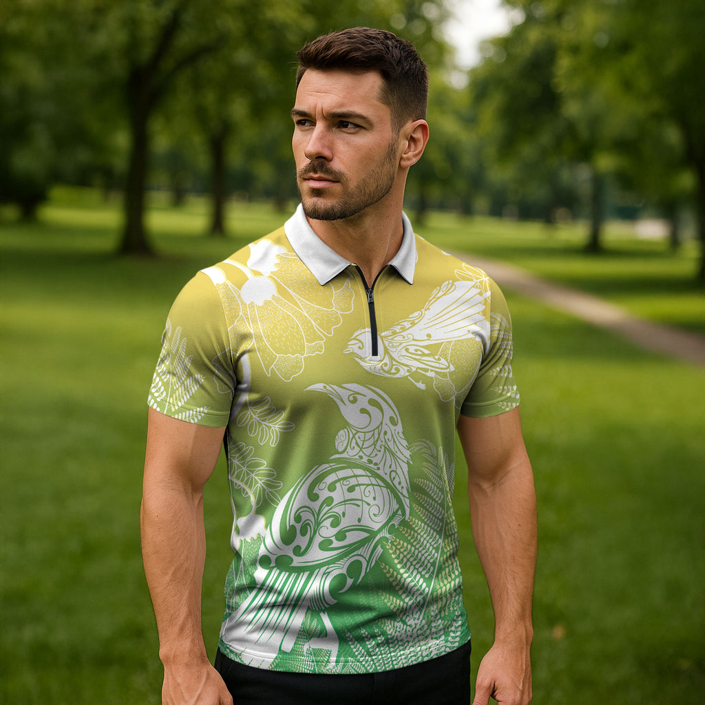 Aotearoa Maori Mahuru Tui With Pikawakawa Zipper Polo Shirt Spring Time