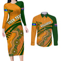personalised-aussie-wallabies-couples-matching-long-sleeve-bodycon-dress-and-long-sleeve-button-shirts-rugby-world-cup-indigenous