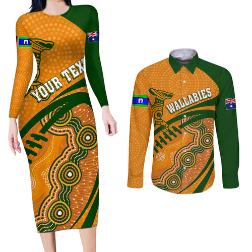 personalised-aussie-wallabies-couples-matching-long-sleeve-bodycon-dress-and-long-sleeve-button-shirts-rugby-world-cup-indigenous