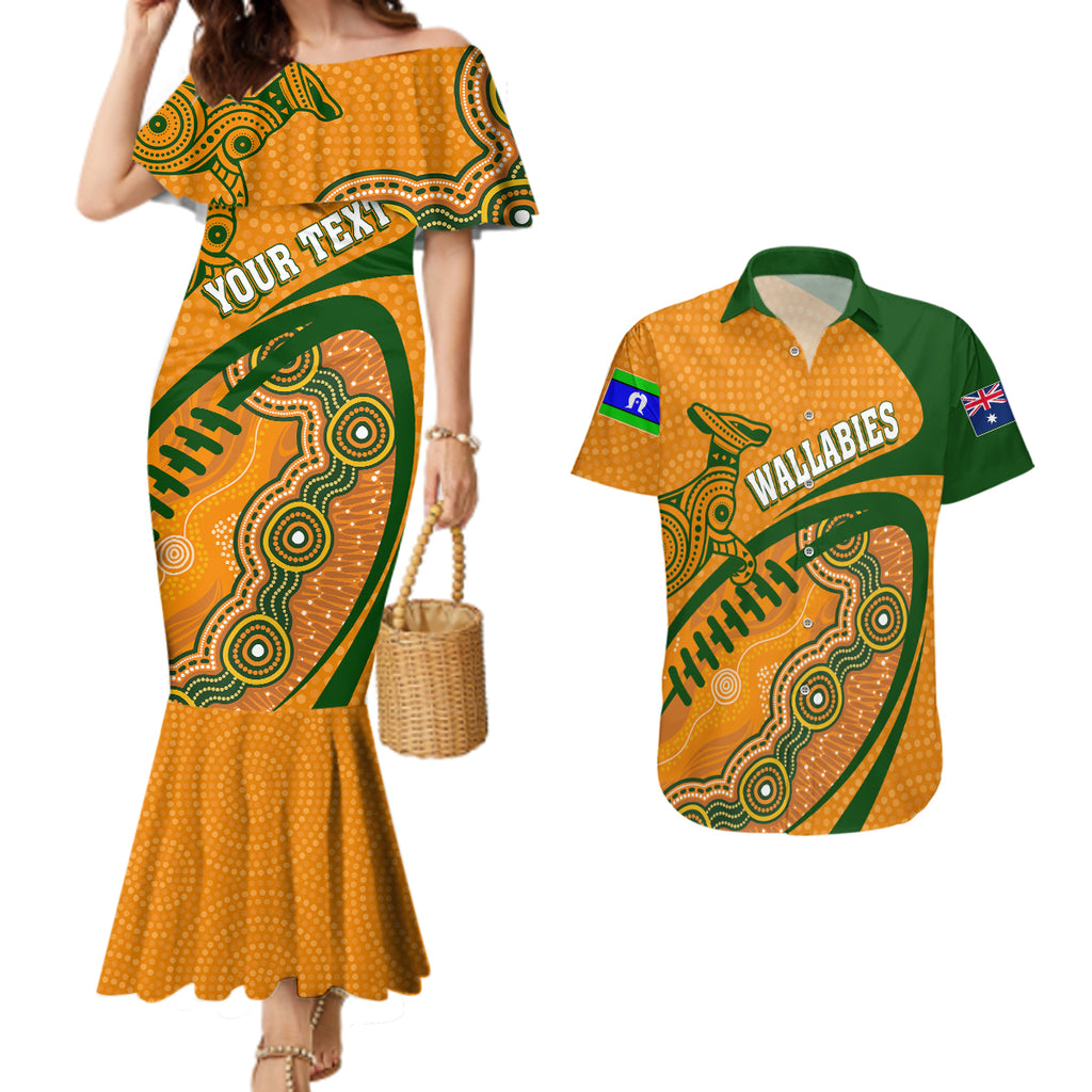 personalised-aussie-wallabies-couples-matching-mermaid-dress-and-hawaiian-shirt-rugby-world-cup-indigenous
