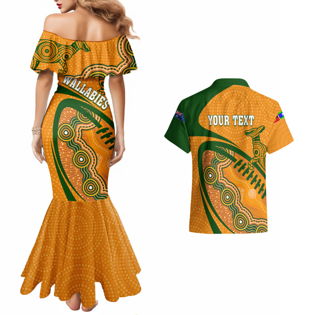 personalised-aussie-wallabies-couples-matching-mermaid-dress-and-hawaiian-shirt-rugby-world-cup-indigenous