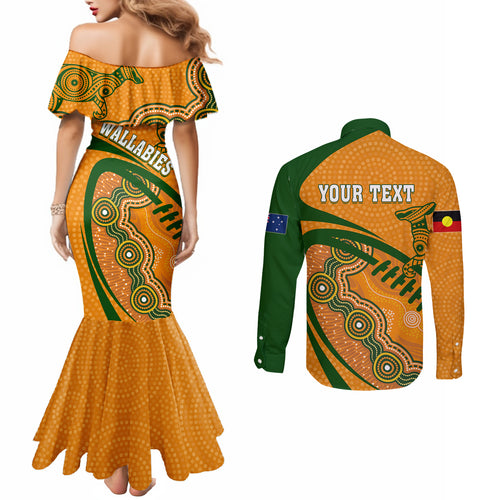 personalised-aussie-wallabies-couples-matching-mermaid-dress-and-long-sleeve-button-shirts-rugby-world-cup-indigenous