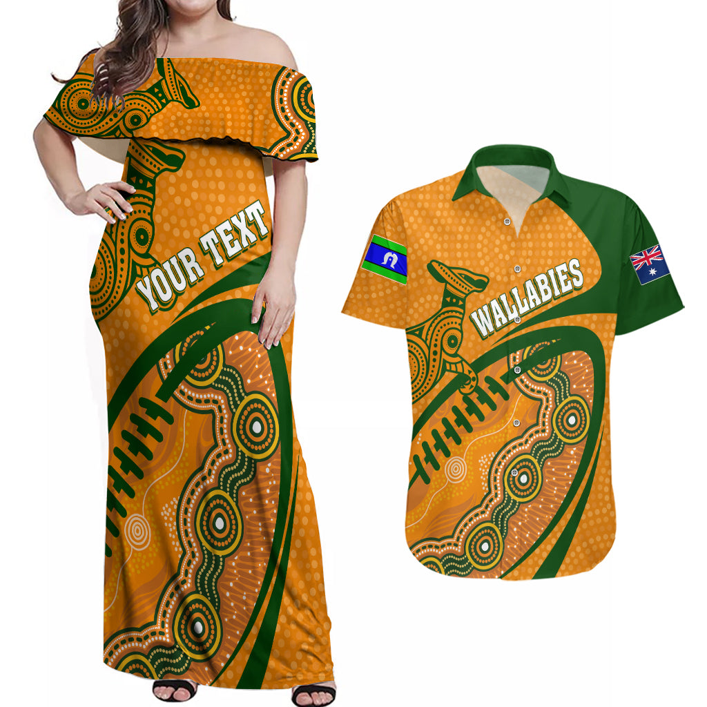 personalised-aussie-wallabies-couples-matching-off-shoulder-maxi-dress-and-hawaiian-shirt-rugby-world-cup-indigenous