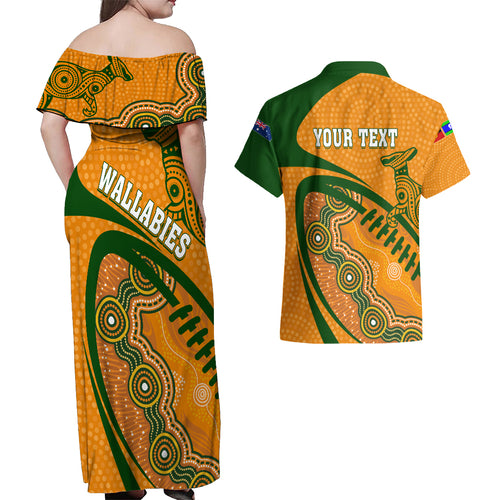 personalised-aussie-wallabies-couples-matching-off-shoulder-maxi-dress-and-hawaiian-shirt-rugby-world-cup-indigenous