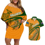 personalised-aussie-wallabies-couples-matching-off-shoulder-short-dress-and-hawaiian-shirt-rugby-world-cup-indigenous