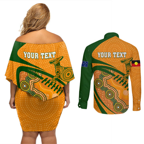 personalised-aussie-wallabies-couples-matching-off-shoulder-short-dress-and-long-sleeve-button-shirts-rugby-world-cup-indigenous