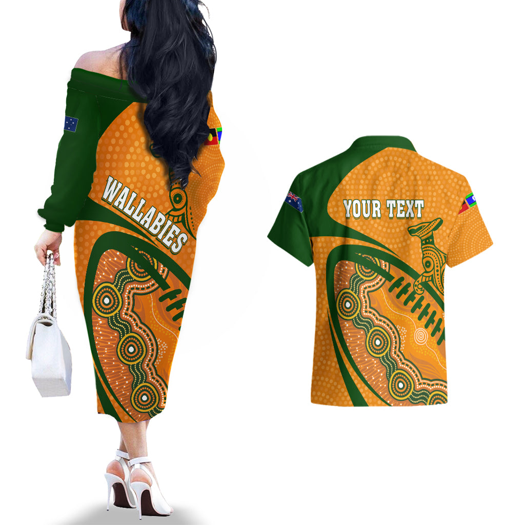 personalised-aussie-wallabies-couples-matching-off-the-shoulder-long-sleeve-dress-and-hawaiian-shirt-rugby-world-cup-indigenous