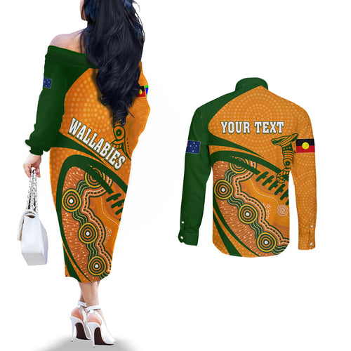 personalised-aussie-wallabies-couples-matching-off-the-shoulder-long-sleeve-dress-and-long-sleeve-button-shirts-rugby-world-cup-indigenous