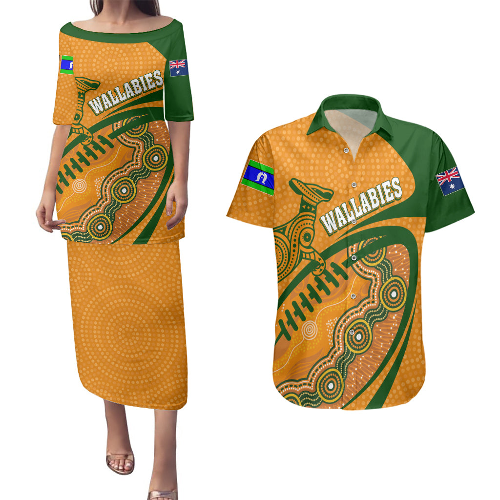 personalised-aussie-wallabies-couples-matching-puletasi-dress-and-hawaiian-shirt-rugby-world-cup-indigenous