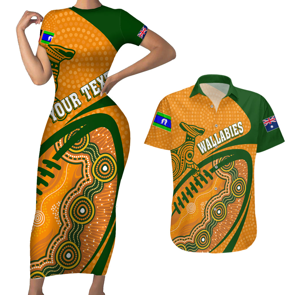 personalised-aussie-wallabies-couples-matching-short-sleeve-bodycon-dress-and-hawaiian-shirt-rugby-world-cup-indigenous