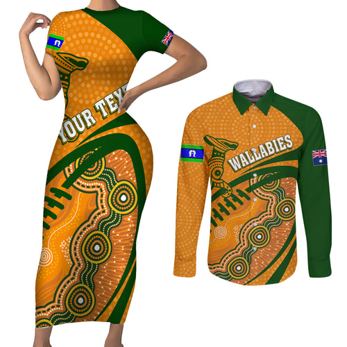 personalised-aussie-wallabies-couples-matching-short-sleeve-bodycon-dress-and-long-sleeve-button-shirts-rugby-world-cup-indigenous