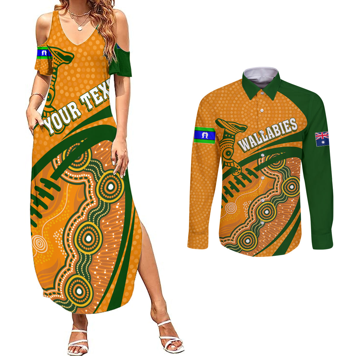 personalised-aussie-wallabies-couples-matching-summer-maxi-dress-and-long-sleeve-button-shirts-rugby-world-cup-indigenous