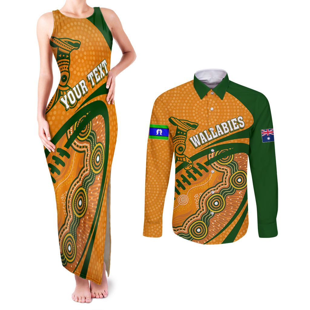 personalised-aussie-wallabies-couples-matching-tank-maxi-dress-and-long-sleeve-button-shirts-rugby-world-cup-indigenous