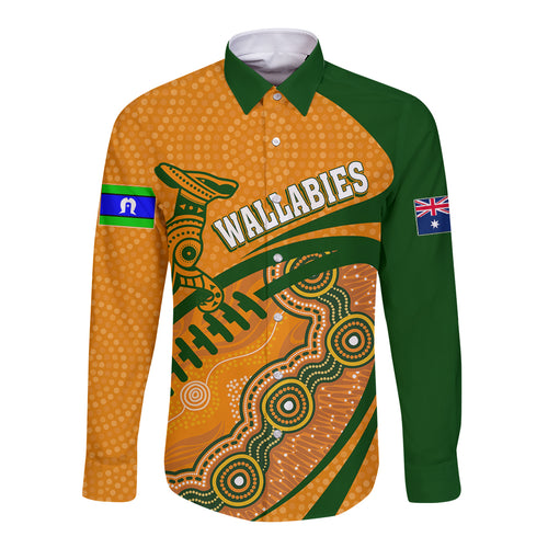 personalised-aussie-wallabies-long-sleeve-button-shirt-rugby-world-cup-indigenous