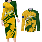 personalised-aussie-wallabies-couples-matching-long-sleeve-bodycon-dress-and-long-sleeve-button-shirts-rugby-world-cup-sporty-dynamic