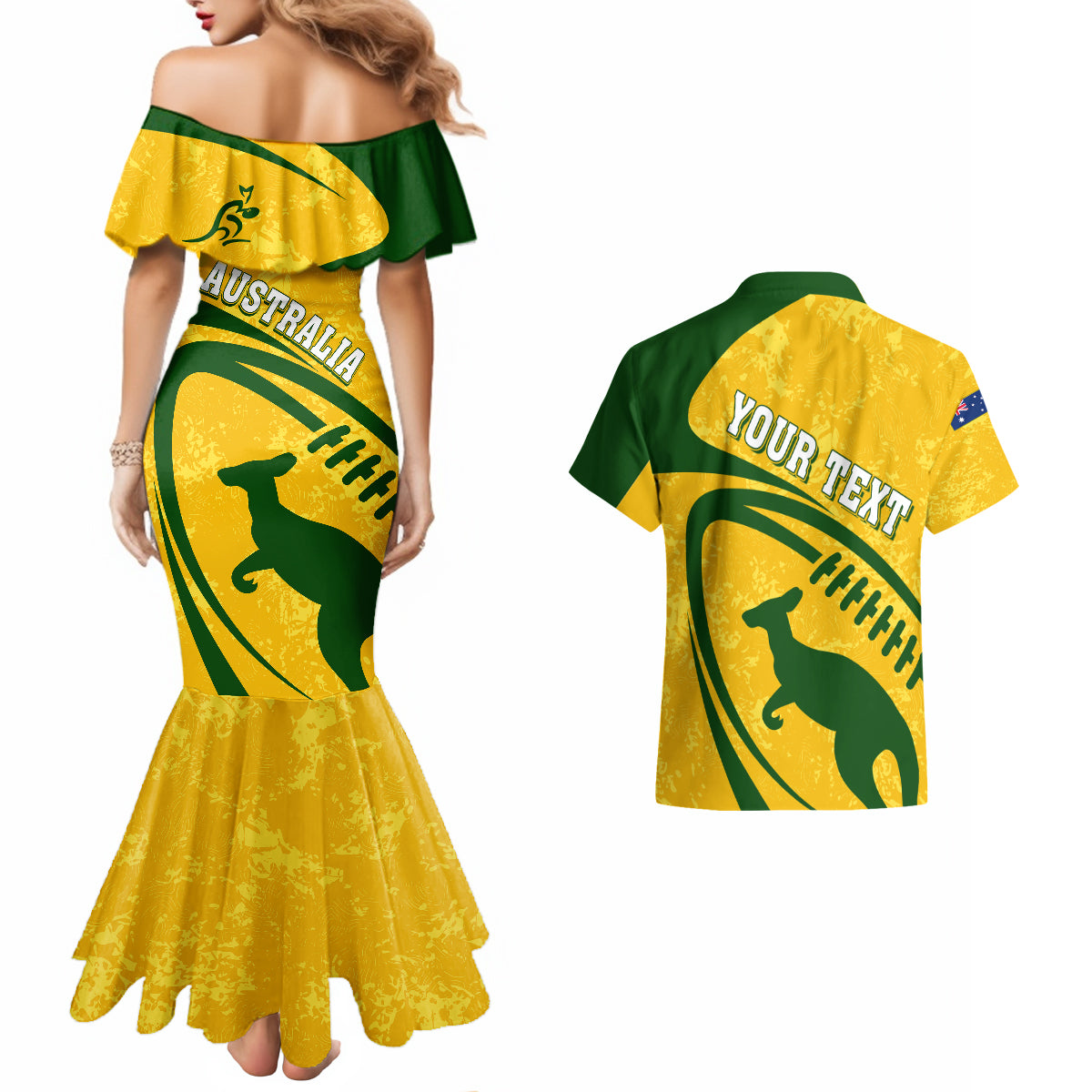 personalised-aussie-wallabies-couples-matching-mermaid-dress-and-hawaiian-shirt-rugby-world-cup-sporty-dynamic