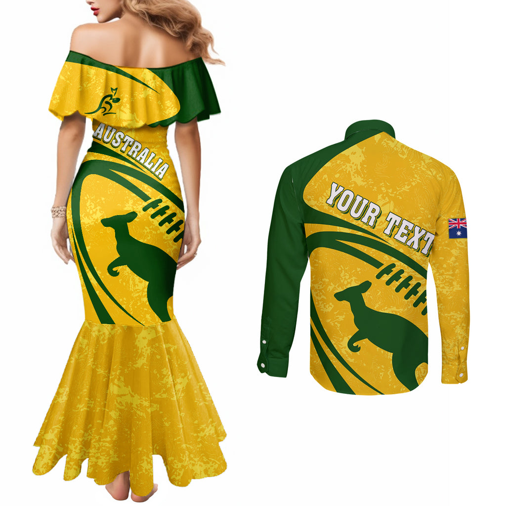 personalised-aussie-wallabies-couples-matching-mermaid-dress-and-long-sleeve-button-shirts-rugby-world-cup-sporty-dynamic