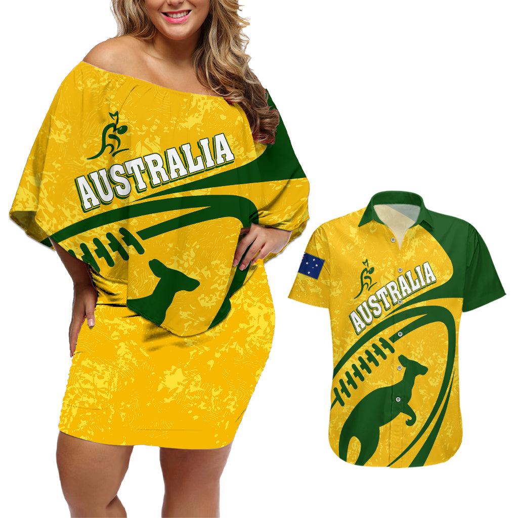 personalised-aussie-wallabies-couples-matching-off-shoulder-short-dress-and-hawaiian-shirt-rugby-world-cup-sporty-dynamic
