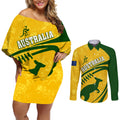 personalised-aussie-wallabies-couples-matching-off-shoulder-short-dress-and-long-sleeve-button-shirts-rugby-world-cup-sporty-dynamic